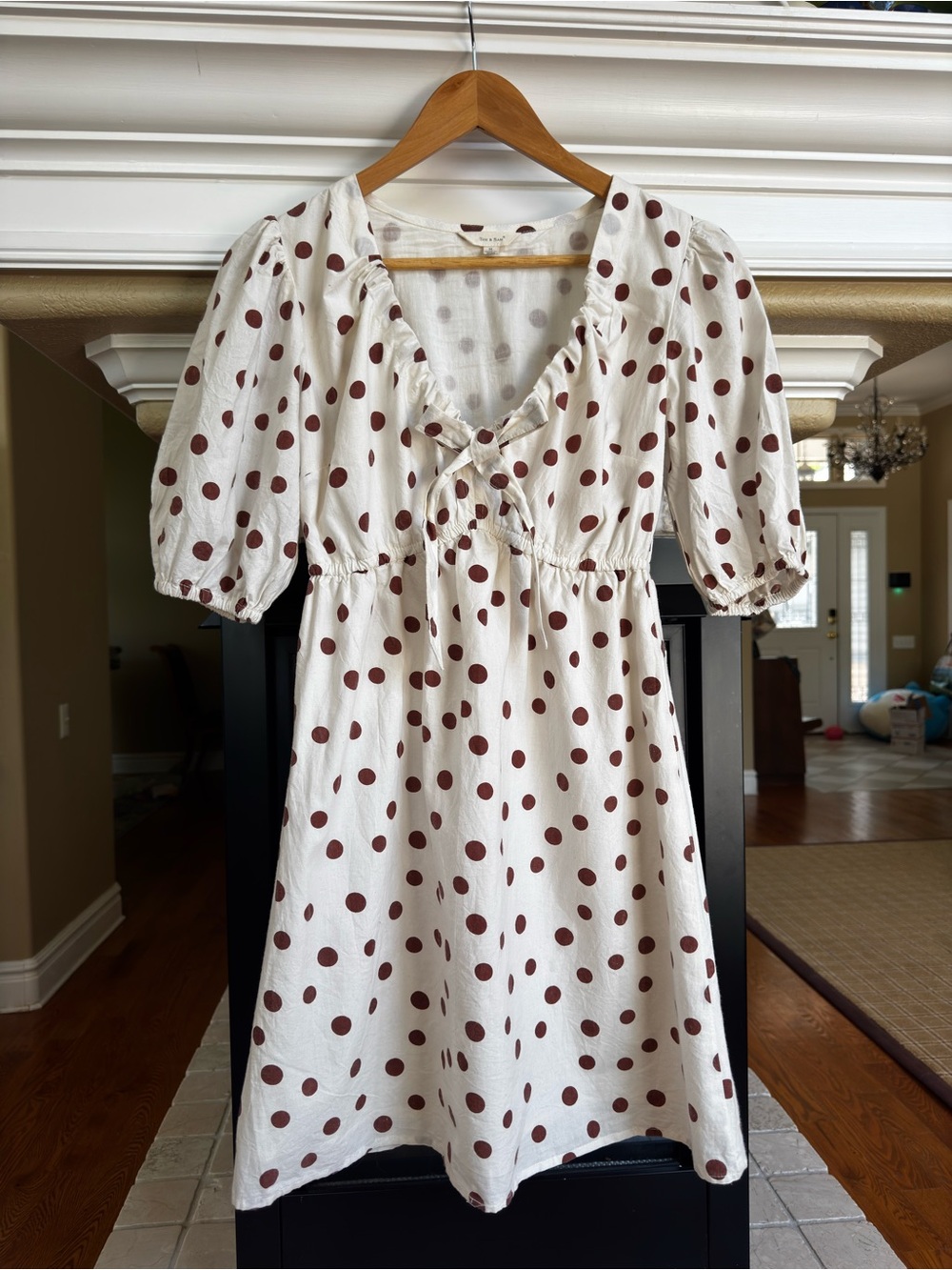 Sim&Sam Cream & Brown Polka Dot Puff Sleeve Mini Dress College Date Night